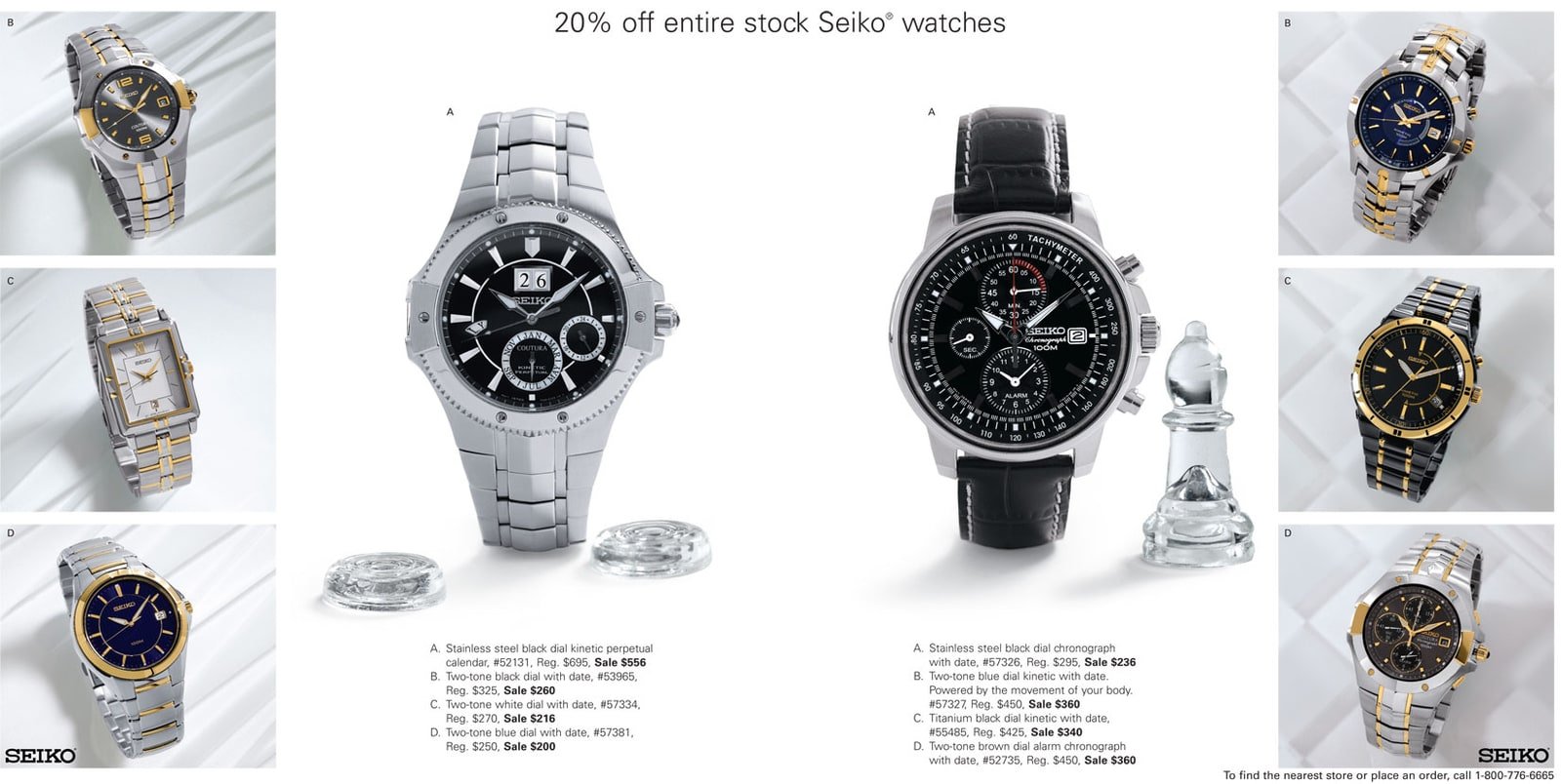 Father’s Day Seiko watch spread featuring silver and black watches styled with glass chess pieces